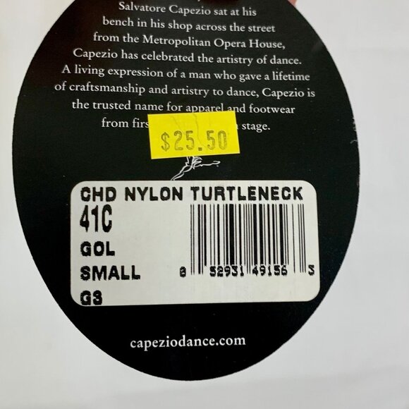 Capezio Child Turtleneck Long Sleeve Bodysuit Leotard Back Zip Cheer S Gold 41C - Picture 7 of 9